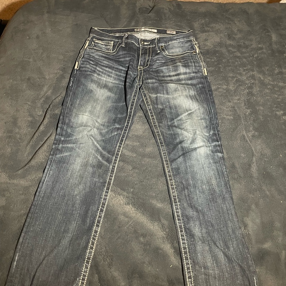 BKE Blue Straight Leg Jeans with Vintage Fading